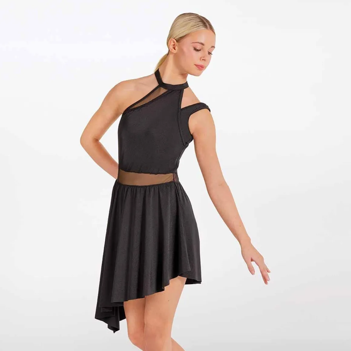 1st Position Asymmetric Mesh Panelled Dress Black