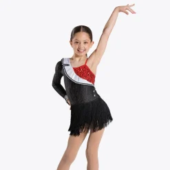 1st Position Asymmetric Pinstripe Sequin Fringe Leotard