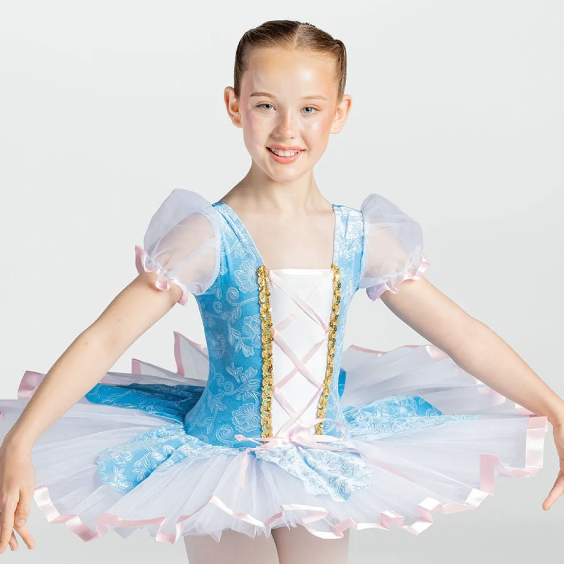 1st Position Floral Bodice Tutu with Ribbon Corset Blue
