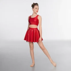 1st Position Metallic Crop Top Red