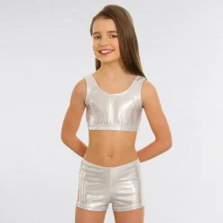1st Position Metallic Crop Top Silver