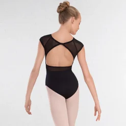 1st Position Raglan Sleeve Open Back Mesh Panel Leotard